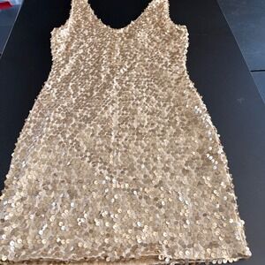 Gold mini v neck sleeveless body contouring dress sequin small wedding formal